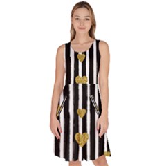 Stripes Heart Pattern Knee Length Skater Dress With Pockets