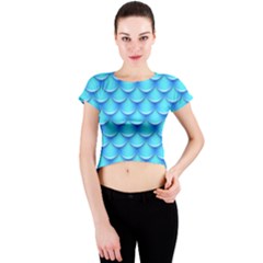 Blue Scale Pattern Crew Neck Crop Top by designsbymallika