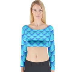 Blue Scale Pattern Long Sleeve Crop Top by designsbymallika