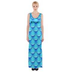 Blue Scale Pattern Thigh Split Maxi Dress by designsbymallika