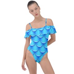 Blue Scale Pattern Frill Detail One Piece Swimsuit