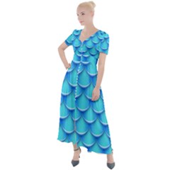 Blue Scale Pattern Button Up Short Sleeve Maxi Dress