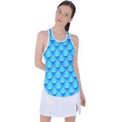 Blue Scale Pattern Racer Back Mesh Tank Top