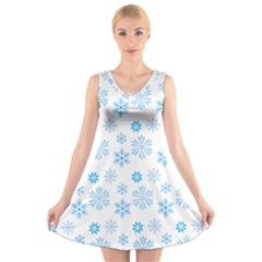 Snowflakes Pattern V-neck Sleeveless Dress by designsbymallika