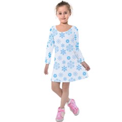 Snowflakes Pattern Kids  Long Sleeve Velvet Dress by designsbymallika