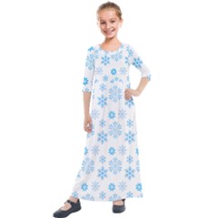 Snowflakes Pattern Kids  Quarter Sleeve Maxi Dress by designsbymallika