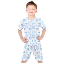 Snowflakes Pattern Kids  Tee And Shorts Set by designsbymallika