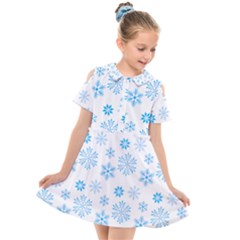 Snowflakes Pattern Kids  Short Sleeve Shirt Dress by designsbymallika