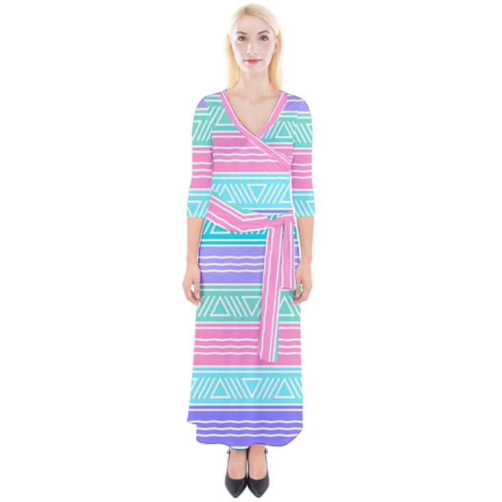 aztec print Quarter Sleeve Wrap Maxi Dress