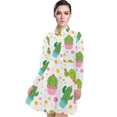 Cactus Pattern Long Sleeve Chiffon Shirt Dress by designsbymallika