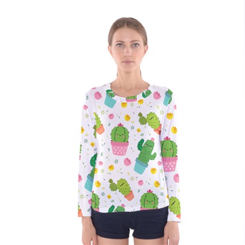 Cactus Pattern Women s Long Sleeve Tee by designsbymallika