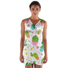 Cactus Pattern Wrap Front Bodycon Dress by designsbymallika