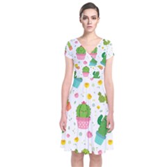 Cactus Pattern Short Sleeve Front Wrap Dress by designsbymallika