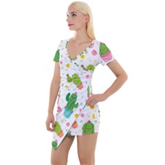 Cactus Pattern Short Sleeve Asymmetric Mini Dress by designsbymallika