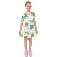 Cactus Pattern Kids  Short Sleeve Velvet Dress by designsbymallika