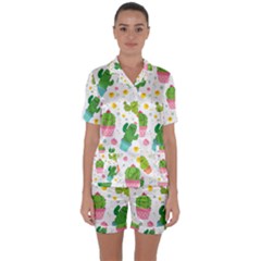 Cactus Pattern Satin Short Sleeve Pyjamas Set by designsbymallika