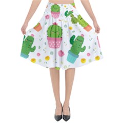 Cactus Pattern Flared Midi Skirt by designsbymallika