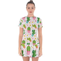 Cactus Pattern Drop Hem Mini Chiffon Dress by designsbymallika