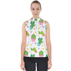 Cactus Pattern Mock Neck Shell Top by designsbymallika