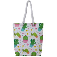 Cactus Pattern Full Print Rope Handle Tote (small) by designsbymallika