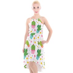 Cactus Pattern High-low Halter Chiffon Dress  by designsbymallika