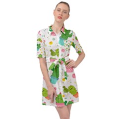 Cactus Pattern Belted Shirt Dress by designsbymallika