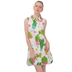 Cactus Pattern Sleeveless Shirt Dress by designsbymallika