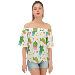 Cactus Pattern Off Shoulder Short Sleeve Top by designsbymallika