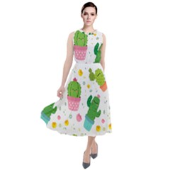 Cactus Pattern Round Neck Boho Dress