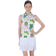 Cactus Pattern Women s Sleeveless Polo Tee by designsbymallika