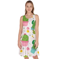 Cactus Pattern Knee Length Skater Dress With Pockets