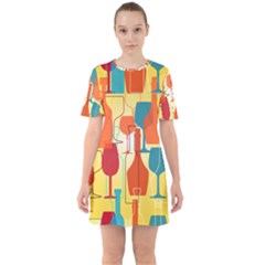 I Love Wine Sixties Short Sleeve Mini Dress by designsbymallika