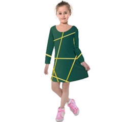 Golden Lines Pattern Kids  Long Sleeve Velvet Dress by designsbymallika