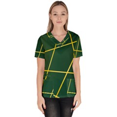 Golden Lines Pattern Women s V-neck Scrub Top