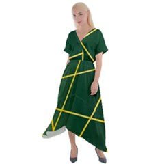 Golden Lines Pattern Cross Front Sharkbite Hem Maxi Dress