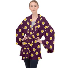 I Love Bread Long Sleeve Velvet Kimono  by designsbymallika