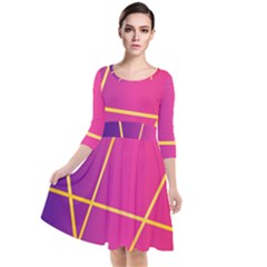 Golden Lines Quarter Sleeve Waist Band Dress