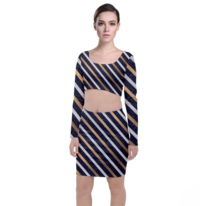 metallic stripes pattern Top and Skirt Sets