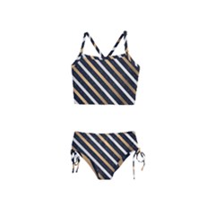 Metallic Stripes Pattern Girls  Tankini Swimsuit by designsbymallika