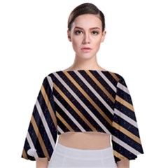 Metallic Stripes Pattern Tie Back Butterfly Sleeve Chiffon Top by designsbymallika