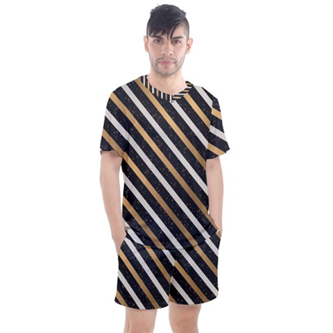 Metallic Stripes Pattern Men s Mesh Tee And Shorts Set by designsbymallika