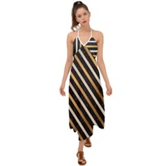 Metallic Stripes Pattern Halter Tie Back Dress 