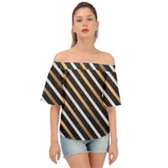 Metallic Stripes Pattern Off Shoulder Short Sleeve Top