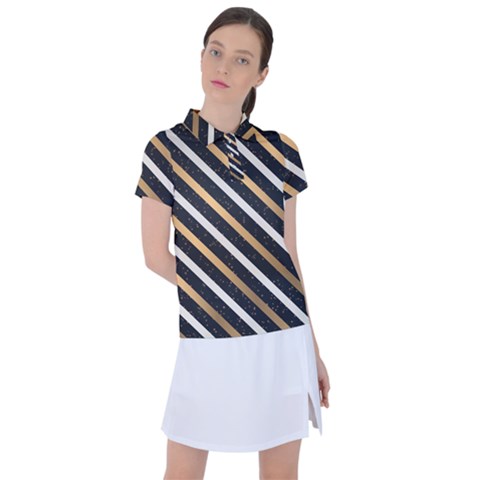 Metallic Stripes Pattern Women s Polo Tee by designsbymallika