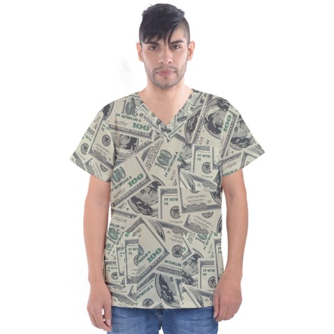 100 Dollar Bills Men s V-neck Scrub Top by myuique