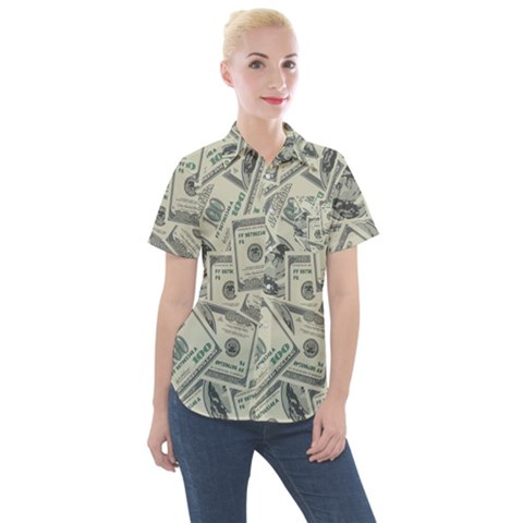 100 Dollar Bills Women s Short Sleeve Pocket Shirt by myuique