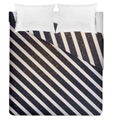 Silver Stripes Pattern Duvet Cover Double Side (queen Size) by designsbymallika