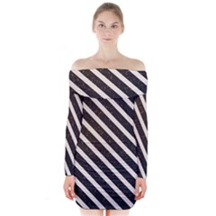 Silver Stripes Pattern Long Sleeve Off Shoulder Dress