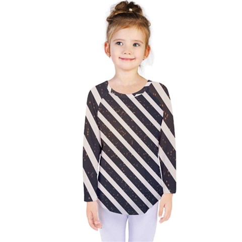 Silver Stripes Pattern Kids  Long Sleeve Tee by designsbymallika