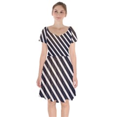 Silver Stripes Pattern Short Sleeve Bardot Dress by designsbymallika